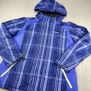Columbia Puffer Jacket Women 1X Ski Coat Plaid Omni Tech Water Proof Purple